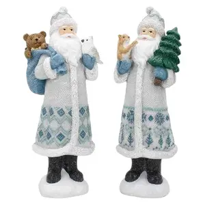 Özel toptan boyanabilir noel reçine gri mavi yün etkisi noel ağacı ile noel baba kardan adam pencere dekorasyonu
