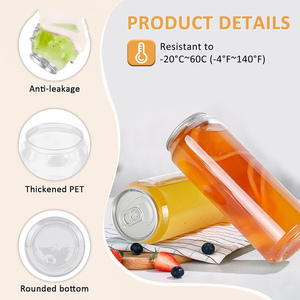 Lata de Refresco de Plástico PET Personalizada para Bebidas, Té, Jugo, Cerveza Tapa con Anillo de Cierre Hermético de 8oz/11oz/12oz/16oz, Apta para Alimentos, Libre de BPA - Product Image 3