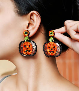 Anting-anting Juntai Halloween kancing kristal meriah menyenangkan untuk wanita perhiasan kostum malam liburan anting-anting menjuntai labu - Product Image 6