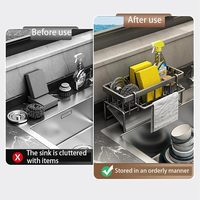 Support à éponge pour évier de cuisine, en acier inoxydable 18/8 avec plateau auto-drainant, porte-savon (Argent)
