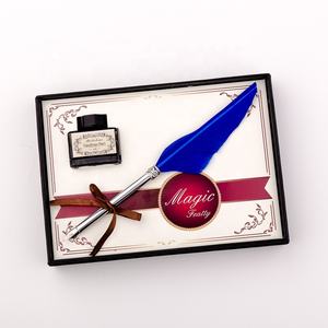 Stylo plume en plume de canard bleu, corps argenté, plume à tremper, ensemble avec flacon d'encre, outil d'écriture cadeau, signature, boîte rétro - Product Image 6