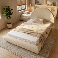 Lit double à tête de lit ronde économique, cadre de lit rembourré haute densité et souple, lit compressé multi-usage pour chambre d'étude
