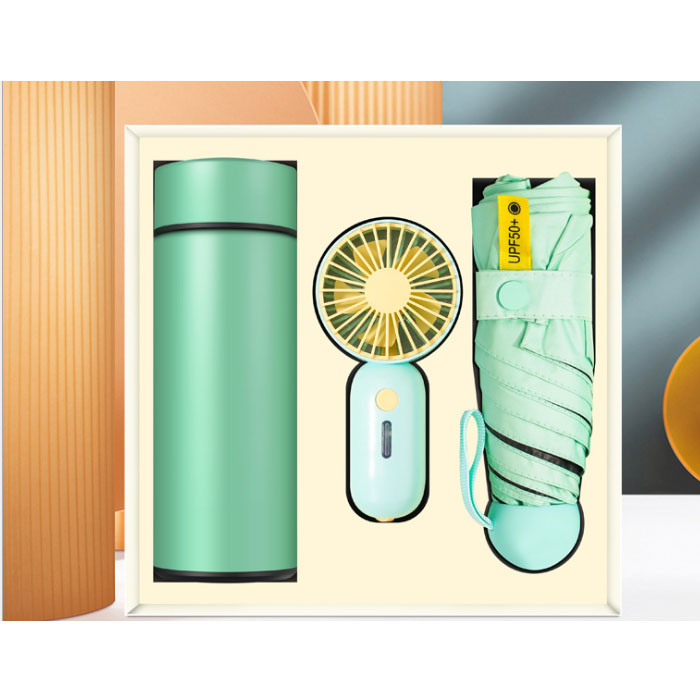 Green fan with bottle with umbrella