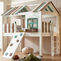 Lit mezzanine pour enfants avec toboggan et escalier de rangement, lit surélevé en bois massif blanc avec clôture en barreaux, pour garçons, filles et adolescents