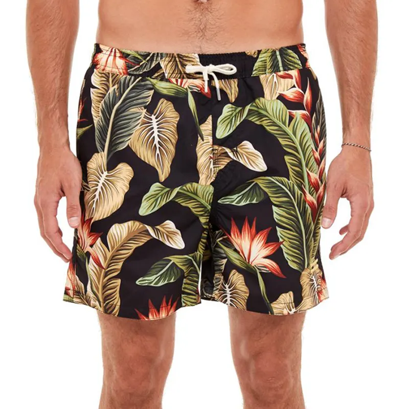 Shorts de natação personalizado oem, bermuda de praia para natação, natação, fitness, com estampa de flores, 4 vias