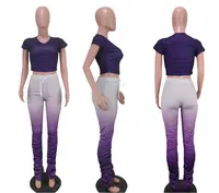 Conjunto de pantalones de mallas apiladas con realce de cadera para mujer, moda 2021, 2 piezas