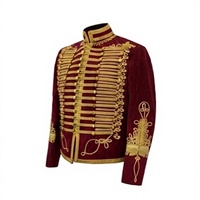 Veste Hussar Vintage pour Homme en Laine Bordeaux, Tunique Uniforme avec Broderie Dorée, Col Montant, Style Vêtement d'extérieur