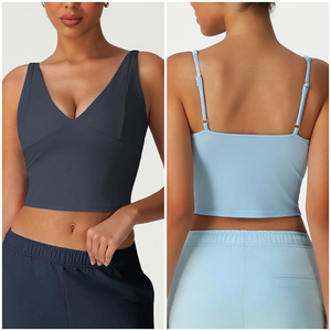 Sm2528-1 Top de yoga sexy con cuello en V y tirantes finos ajustables, sujetador deportivo para chicas, ropa interior deportiva ajustada, top de <span class=keywords><strong>fitness</strong></span> - Product Image 1