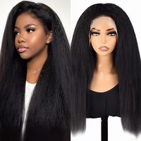 Peluca de Cabello Humano Brasileño Virgen Liso Kinky Estilo Yaki 150% 180% 13*4 13*6 con Encaje Frontal HD, Completa y Voluminosa