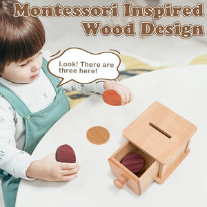 Boîte à pièces Montessori en bois - Boîte de permanence des objets double face en bois naturel pour bébés de 1 an - Jouet éducatif en bois - Product Image 2