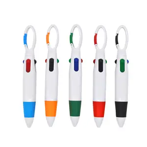 Promotion Multi-color Pen Carabiner Mountaineering Ballpoint Pen Plastic Four-color Ball Pen With Keychain
