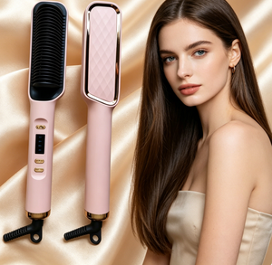 Brosse chauffante portable PTC à ions négatifs pour <span class=keywords><strong>cheveux</strong></span> et barbe, double usage lissage et bouclage, avec écran LCD électrique - Product Image 1
