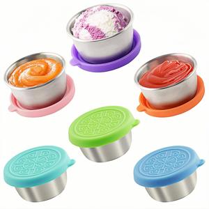 304 tazas de Salsa de acero inoxidable aderezo ensalada tomate comida condimento contenedores tapas de silicona a prueba de fugas salsas platos fiambrera - Product Image 1