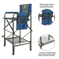 Chaise de directeur haute bleue, hauteur d'assise 30,7 pouces, chaise pliante avec table latérale et porte-gobelets, supporte 350 lb, pour le camping et les activités de plein air
