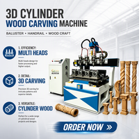 Kleine 4-Achsen-Verbindungs-Mehrkopf-Holzgraviermaschine, automatische 3D-Rundgravurmaschine für Holzschnitzornamente.