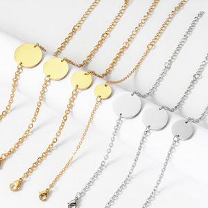 Bracelets tendance en acier inoxydable doré, personnalisables avec logo gravé, pendentifs ronds vierges pour fêtes, idéaux pour le dropshipping - Product Image 4