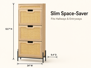 Meuble à chaussures blanc chic en <span class=keywords><strong>rotin</strong></span> avec deux tiroirs rabattables et pieds en bois pour l'entrée - Product Image 6