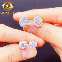 Boucles d'Oreilles Clous Rondes Solitaires Diamant en Moissanite VVS, Plaqué Or 10K 14K, Argent S925, Style Hip-Hop, Fermoir à Vis, Luxe à Prix Abordable