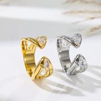 Bague ouverte en acier inoxydable plaqué or 18 carats pour femmes, nouvelle bijouterie élégante à double extrémité avec zircon en forme de goutte d'eau