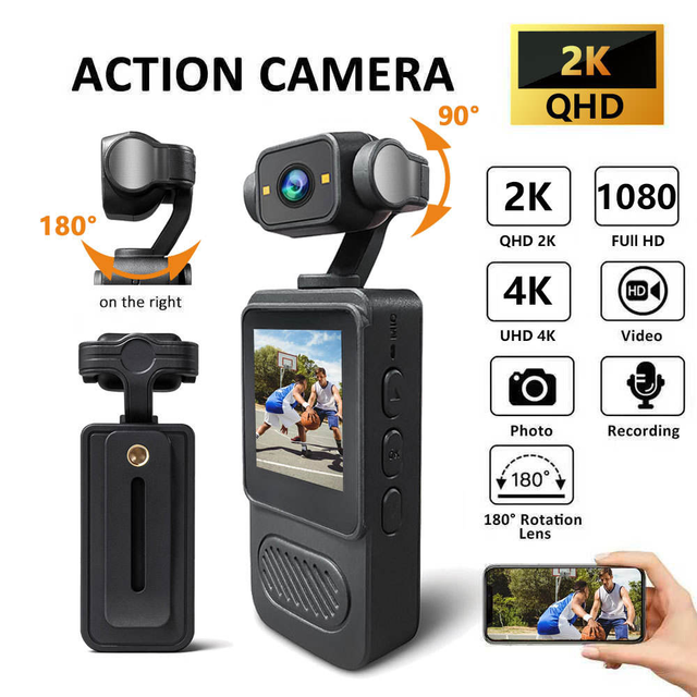 New Anti-Shake Hdhorizontal 360 Degree Rotatable Handheld Action Sports Camera 2K 4K Mini Vlogging Camera