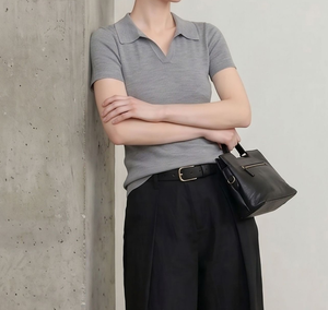 Armadio Capsula di Lusso Silenzioso, Outfit Minimalista Preppy, Maglione Polo <span class=keywords><strong>a</strong></span> Righe <span class=keywords><strong>a</strong></span> <span class=keywords><strong>Maniche</strong></span> <span class=keywords><strong>Corte</strong></span> - Product Image 3