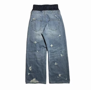 Nouveau Jean Homme 2026 à Double Ceinture, Déchiré, Style Urbain, Délavé, Effet Usé, Coupe Ample Droite, Denim Destructeur, Vente en Gros - Product Image 4