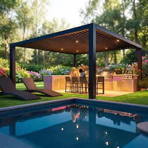 3x3 3x4 Gazebo extérieur Pergola auvent ouverture automatique poudre enduit <span class=keywords><strong>bois</strong></span>/plastique écran PVC pour le jardinage arrière-cour - Product Image 1