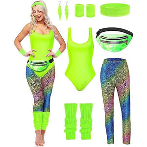 Ensemble de 7 pièces de costumes et accessoires fantaisie années 80 pour entraînement, style années 80 et <span class=keywords><strong>90</strong></span> : Justaucorps, Legging, Bandeau, Bracelets, Chauffe-jambes, Boucles d'oreilles, <span class=keywords><strong>Sac</strong></span> <span class=keywords><strong>banane</strong></span> - Product Image 3