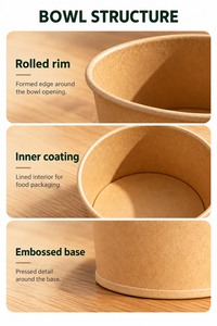 Custom Print Kraft Paper <b>Ramen</b> Noodle <b>Bowl</b> Heat Resistant Disposable Soup Container with Lid - Product Image 3