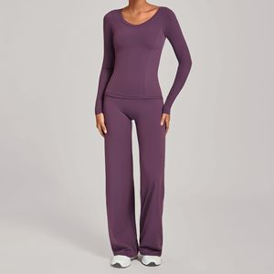 Conjuntos de <span class=keywords><strong>Yoga</strong></span> de talla grande al por mayor para mujer, tops de cuello redondo, pantalones de <span class=keywords><strong>yoga</strong></span> de talle alto, ropa deportiva, chándal para correr al aire libre - Product Image 4