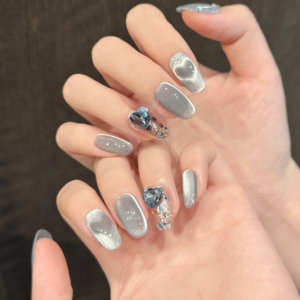 Diseño # 2871 # 2873 # 2875 <span class=keywords><strong>Uñas</strong></span> Postizas de Lujo con Purpurina Ojo de Gato <span class=keywords><strong>Azul</strong></span>, 10 Piezas, Hechas a Mano con Pedrería, Venta al por Mayor - Product Image 4