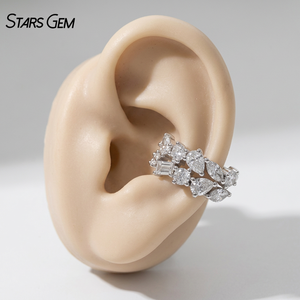 ต่างหูแบบหนีบสำหรับผู้หญิงจาก Starsgem ทองคำแท้ 10K รูปทรงแฟนซี ประดับเพชรทรงกลม ทรงหยดน้ำ ทรงมาร์คีส์ และมรกต เพชรแล็บ ทองคำขาว/ทองคำเหลือง 1 ชิ้น - Product Image 1