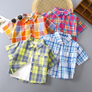 <span class=keywords><strong>Chemise</strong></span> pour enfants en coton fin printemps-été 2025, <span class=keywords><strong>chemise</strong></span> à manches courtes à carreaux pour bébé garçon, col à revers, style décontracté, petite taille - Product Image 2