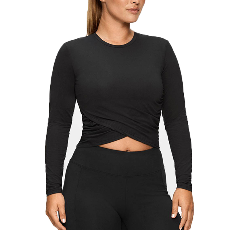 Women's Gym Fitness Sportswear Basic Yoga Top with Spandex Round Neck Slim V-Shape Long Sleeve Sexy Design Solid Pattern