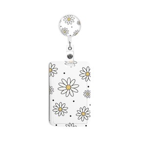 White chrysanthemum <b>ID</b> round badge clip lanyard and retractable scroll clip stylish card name tag vertical protective case - Product Image 5