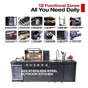 Amerikaanse moderne zwarte 304 roestvrijstalen mobiele gasgrill BBQ modulaire buitenkeuken eiland voor terras - Product Image 2