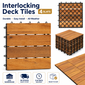 Envío Gratuito en EE. UU., Baldosas de Madera de Acacia Encajables de 12x12 Pulgadas para Terraza, <span class=keywords><strong>Patio</strong></span> o Balcón, Entrega Rápida de 3 a 6 Días - Product Image 6