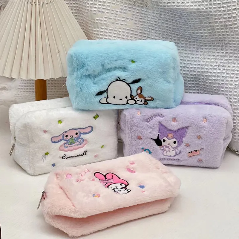 Plush Cinnamoroll Cosmetic Bag Anime Kuromi Melody Plush Makeup Travel Storage Bags Soft Stuffed Toy