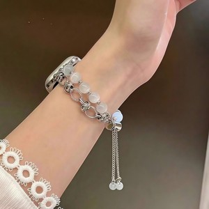 Pulsera de cuentas de piedra ojo de gato de lujo para Apple Watch 8 7, correa de metal ajustable para mujer, cadena de cuentas para reloj. - Product Image 3