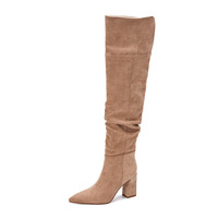 Bottes d'équitation montantes en cuir véritable à bout pointu et talon épais, à enfiler, pour l'hiver