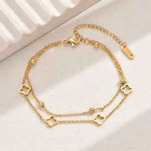 फैशन क्लासिक लक्जरी गहने डबल लेयर स्टेनलेस स्टील चार पत्ती घास कंगन महिलाओं के लिए काले खोल - Product Image 6