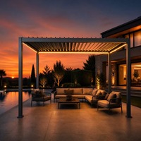 Gazebo et pergola en aluminium thermolaqué écologique intelligent avec lames motorisées, gazebo rétractable pour extérieur, terrasse au bord de la piscine