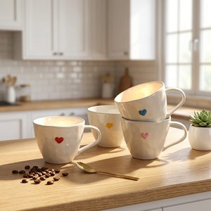 Mug en porcelaine personnalisé, design tendance et créatif, en forme de cœur, avec relief martelé sous glaçure, à large ouverture, réutilisable, compatible lave-vaisselle, pour cadeaux promotionnels - Product Image 1