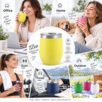 Tumbler Anggur Stainless Steel 12oz Berlapis Bubuk dengan Logo Kustom, Gelas Anggur Bentuk Telur, Cangkir Termal, Mug Kopi dengan Tutup