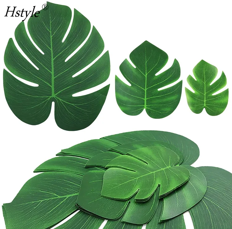 Folhas verdes artificiais tropicais luau, 90 peças, decoração de festa, monstera, grande folha verde para festa havaiana luau fzh344