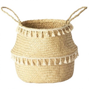 Yulin Jiafu Bluemake <b>Foldable</b> Eco-Friendly Multifunction Nautical Woven Seagrass Belly <b>Basket</b> for Storage (Multi-color Custom - Product Image 2