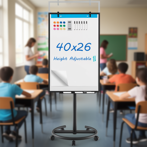 Tableau blanc magnétique mobile 40x26 réglable en hauteur avec support rond pour utilisation en classe - Product Image 2