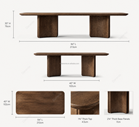 Table de salle à manger rectangulaire en chêne foncé de qualité supérieure, style moderne minimaliste, profil incurvé, double piétement, table de banquet artisanale pour hôtel