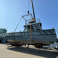 Bateau Poseidon à double pont avec cabine de pilotage et rampe de chargement, 14m*5m, en aluminium, pour le transport de marchandises, moteur hors-bord