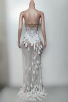 Robe longue moulante Hailuo en maille perlée, sexy, sans bretelles, à sequins et fente, pour spectacle de danse de groupe féminin en boîte de nuit ou bar